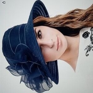 Elegant Blue Women's Hat with Organza Bow